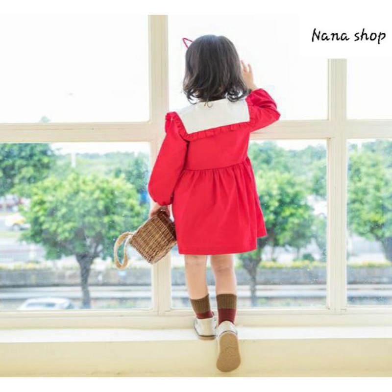 Váy dài tay thêu hình chery dễ thương bé gái