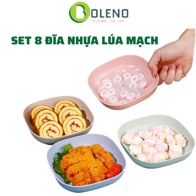 Đĩa Lúa Mạch Vuông Set 8 Chất Liệu Nhựa Lúa Mạch Sinh Học An Toàn Cho Sức Khoẻ