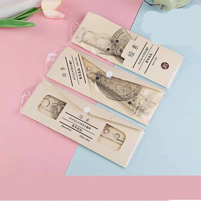 [HCM] Bộ Dụng Cụ Học Sinh Deli 9597 / Deli 79529 |  Bộ thước kẻ 4 món đo độ, eke học sinh Deli | Deli 9591