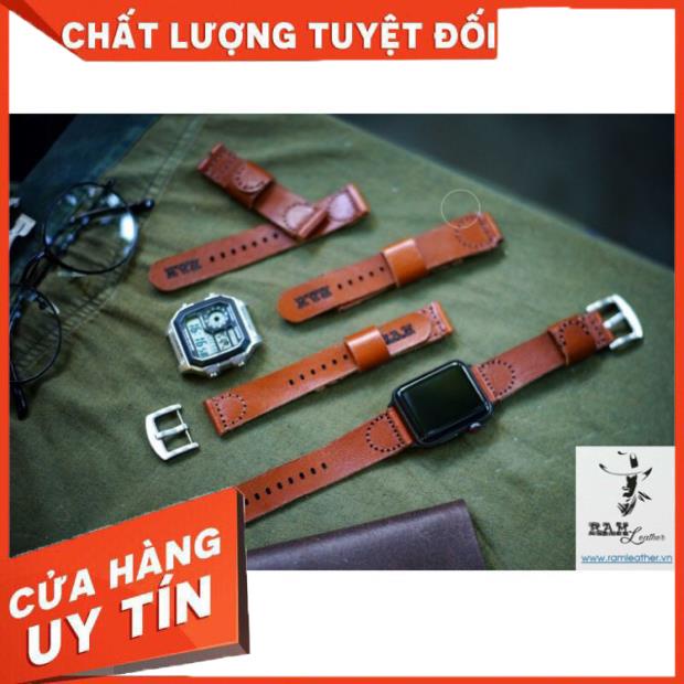 (FULL PHỤ KIỆN) DÂY ĐỒNG HỒ DA BÒ ITALIA VACHETTA NÂU ĐỎ - RAM SIMPLE - ĐỦ SIZE May tay thủ công tỷ mỹ