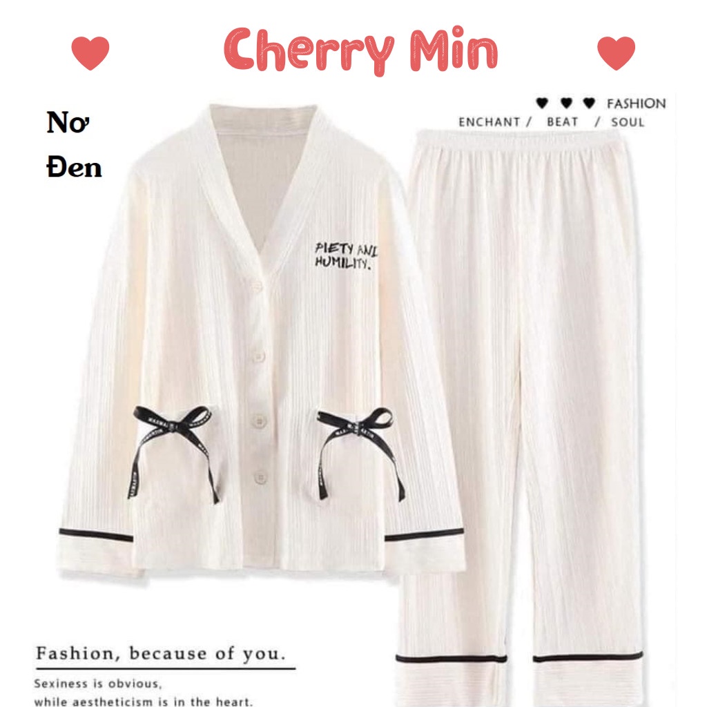 [Video Thật] Bộ đồ ngủ cotton nữ dài tay cardigan phong cách Hàn Quốc, bộ đồ thu đông mặc ở nhà CHERRY MIN