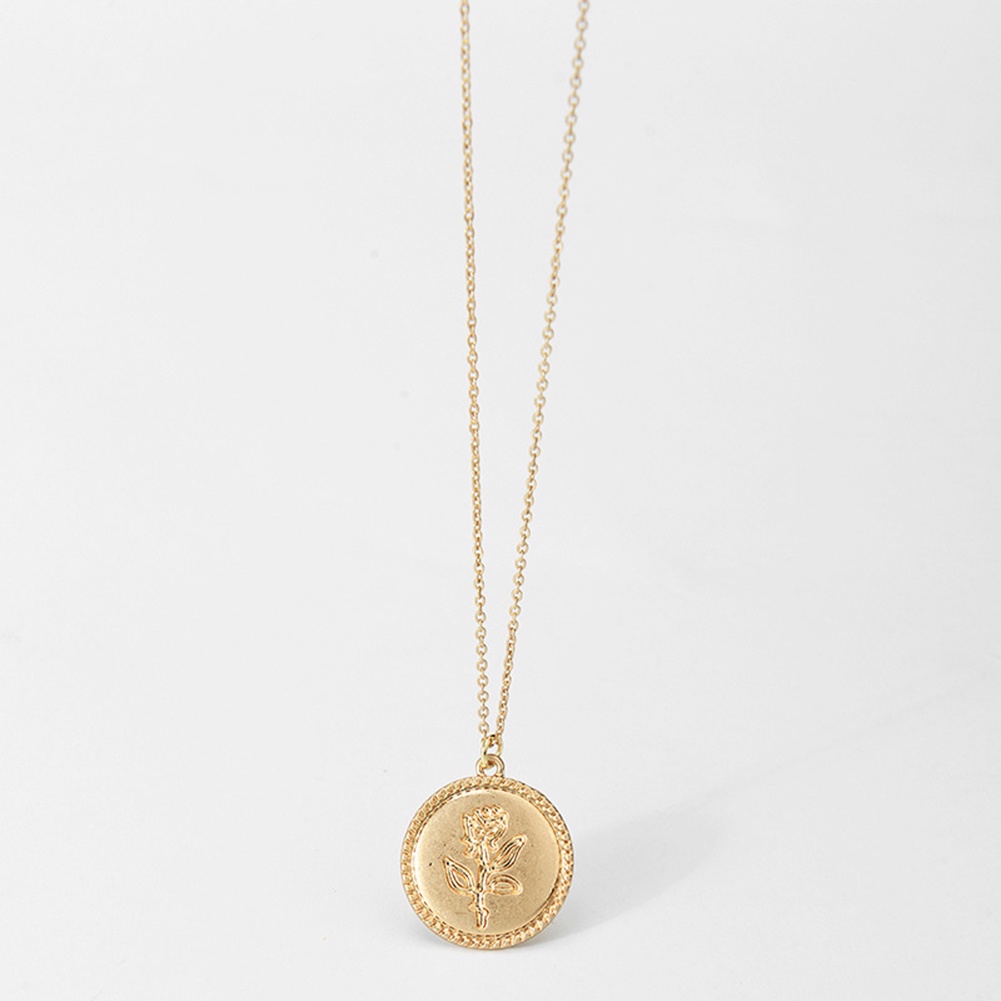 Dây chuyền mặt tròn khắc hình hoa hồng thời trang cổ điển