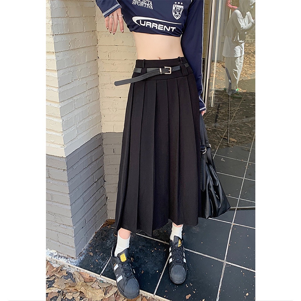 Chân Váy Chữ a Lưng Cao Xếp Ly Màu Đen Thời Trang Mùa Hè 2022 Cho Nữ