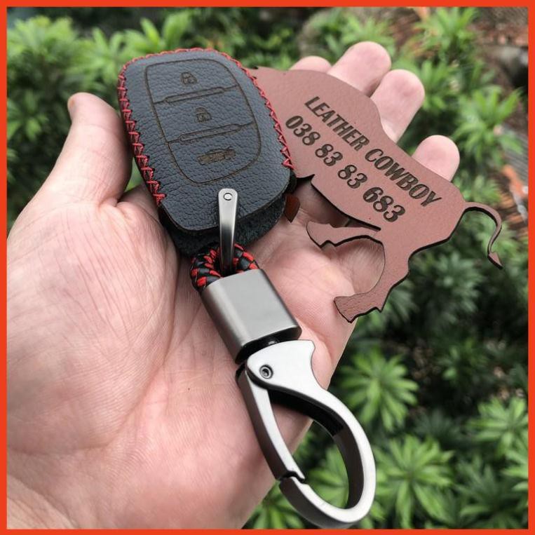 bao da chìa khoá Hyundai i10, i20 active, Tucson, elantra ( chià thông minh) da bò 100%, khắc tên sdt lên bao daTặng Móc