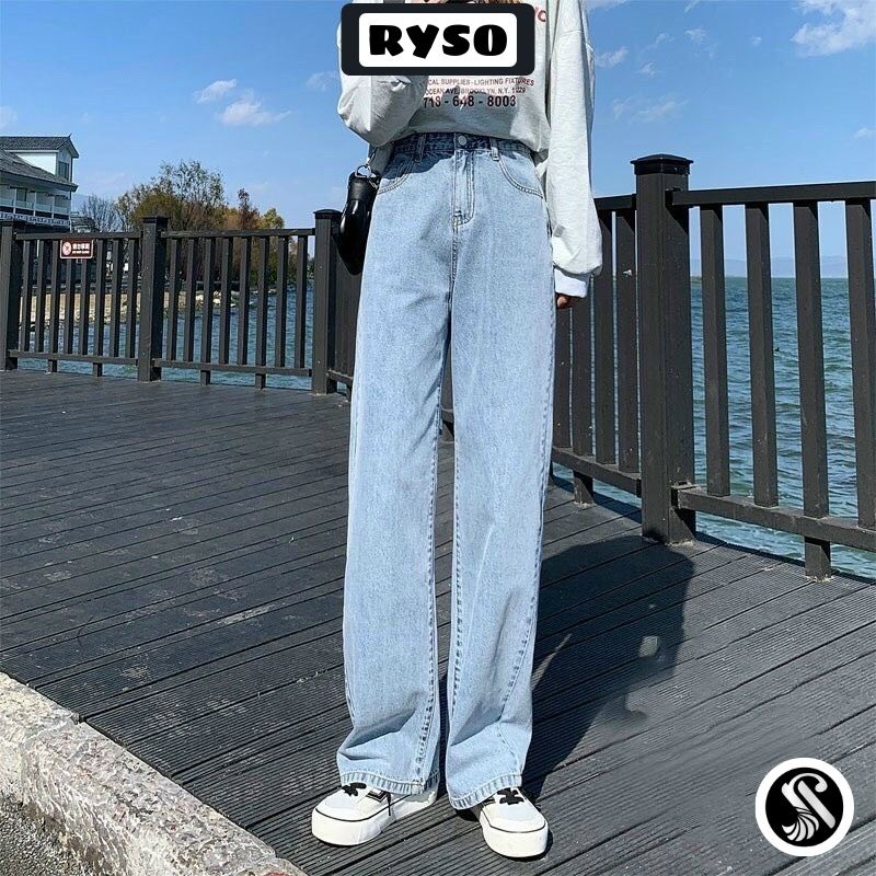 Quần jean nữ màu xanh nhạt lưng cao ống suông phom rộng mẫu mới phong cách Ulzzang Hàn Quốc hách dáng chất đẹp