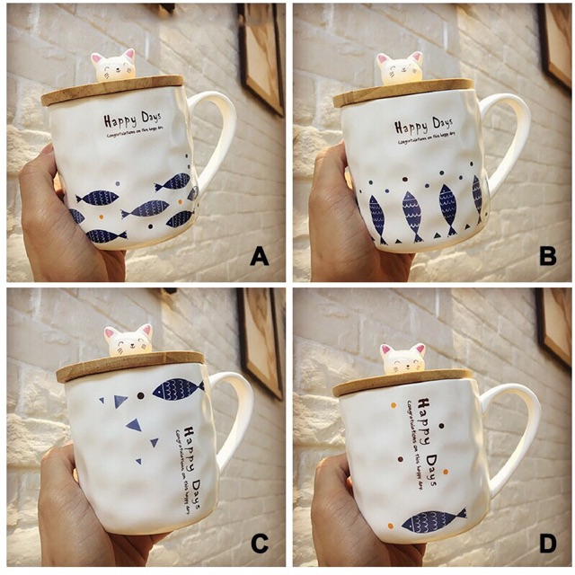 Cốc Gốm Sứ Happy Days Nắp Gỗ 400ml Chất Lượng Cao | BigBuy360 - bigbuy360.vn