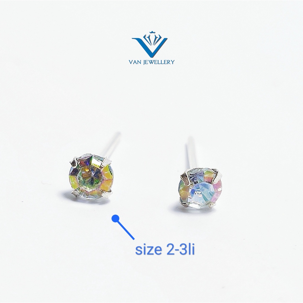 Bông tai bạc bông đính đá pha lê ngũ sắc lấp lánh size 2,3li