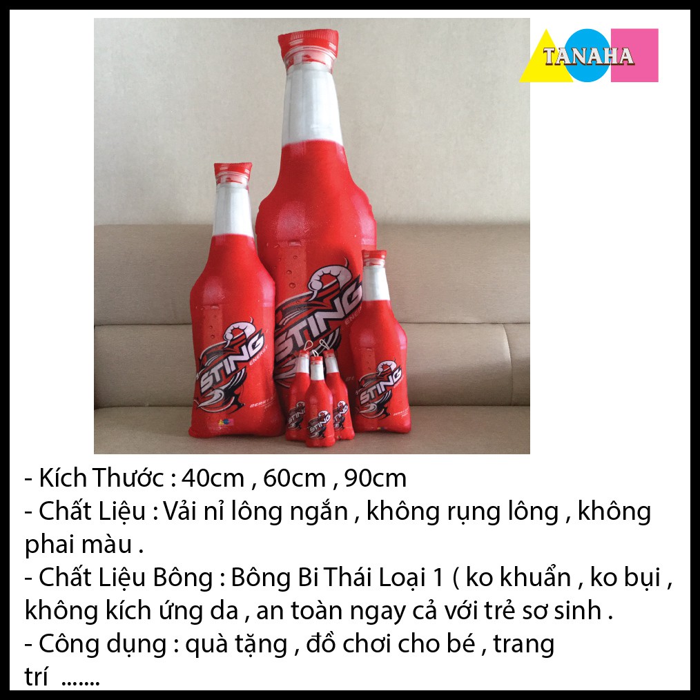 Gối ôm 3D Chai Sting Nhồi Bông An Toàn Êm Ái Cao Cấp , Gấu Bông 3D Chai Sting có 3 size đến 90cm nhồi Bông Gòn Bi Loại 1