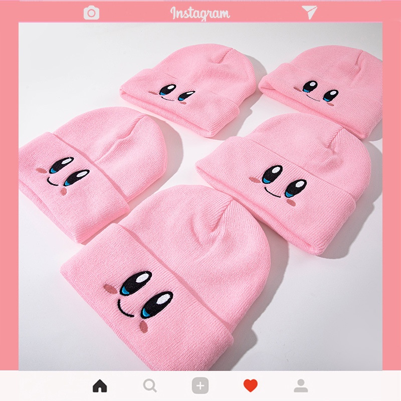 Mũ Dệt Kim Unisex Giữ Ấm Mùa Thu Đông In Hình Hoạt Hình Kirby Đáng Yêu Phong Cách Hip Hop