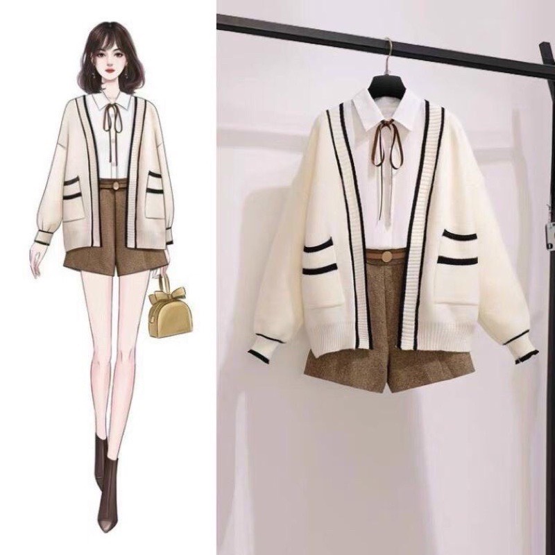 Áo khoác cardigan len quảng châu phong cách Hàn Quốc dễ thương dài tay ấm áp