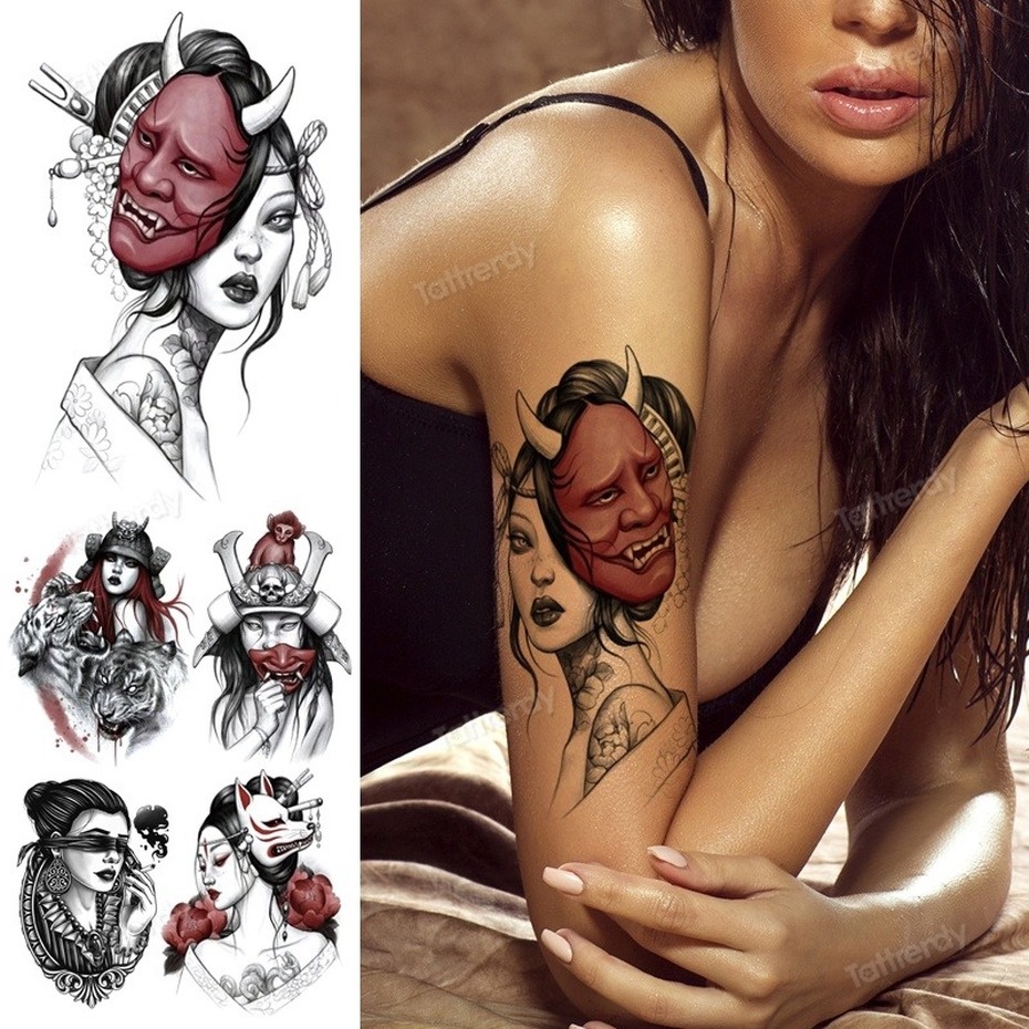 Hình Xăm Dán Tạm Thời Hình Geisha Phong Cách Nhật Bản Chống Thấm Nước Độc Đáo