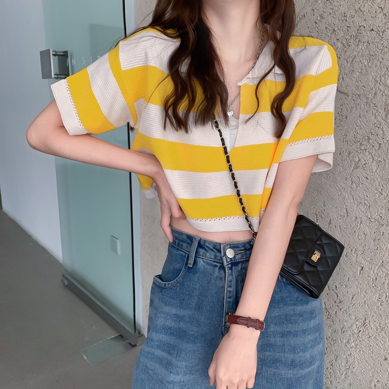 Áo thun dệt kim tay ngắn dễ phối đồ thời trang Hàn Quốc