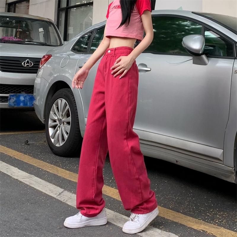 Quần jean dài SUXI lưng cao ống rộng màu sắc đơn giản phong cách trẻ trung thời trang cho nữ