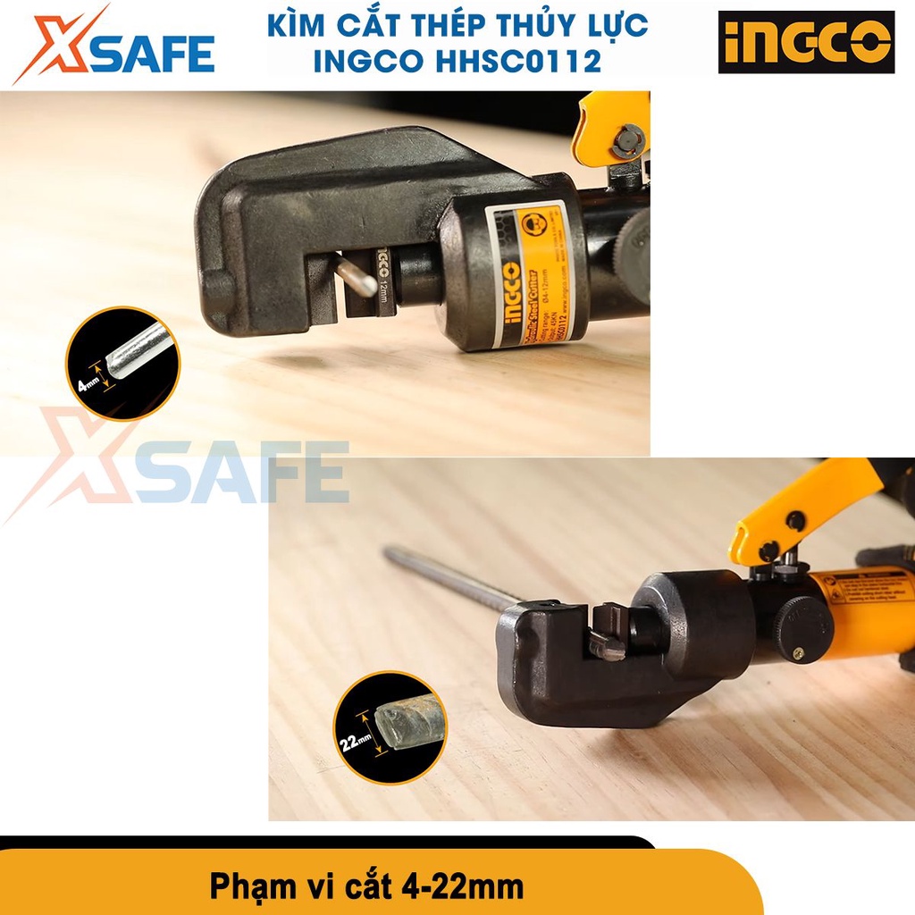 Kìm cắt sắt thép thủy lực INGCO HHSC0122 phạm vi cắt 4-22mm, lực cắt 100KN, chiều dài 340mm - chính hãng - xsafe
