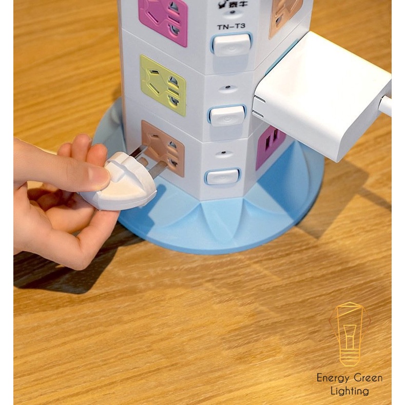 Ổ Cắm Điện Đứng Đa Năng Energy Green Lighting TN-2,3,4 Tầng - Dây Dài 2m8 Tặng Kèm Phích Cắm Chuyển Đổi - Bảo Hành 1 Năm