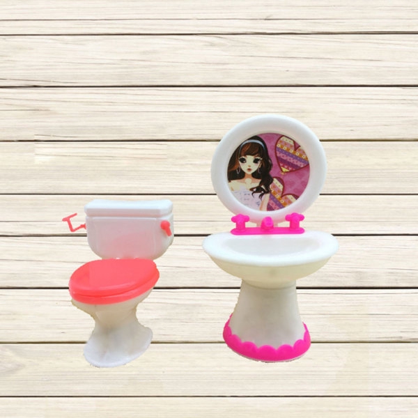 Set bồn rửa mặt + toilet bằng nhựa trang trí nhà búp bê màu sắc gửi ngẫu nhiên