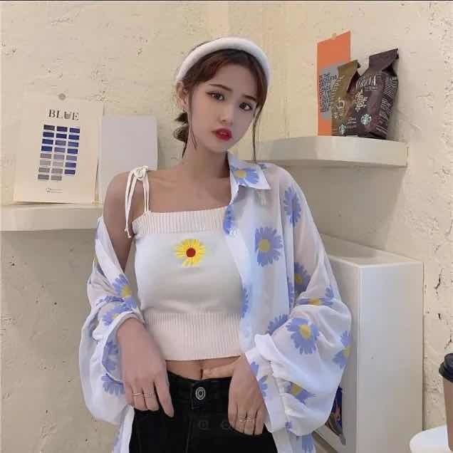 Áo Khoác Voan Mỏng Dáng Rộng Xinh Xắn Cho Nữ Kiểu Hàn Quốc