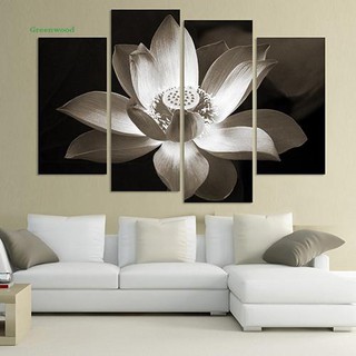 Green❤ 4 Panels/Set Modern Wall Art Home Decoration Lotus Printed Frameless Paintings