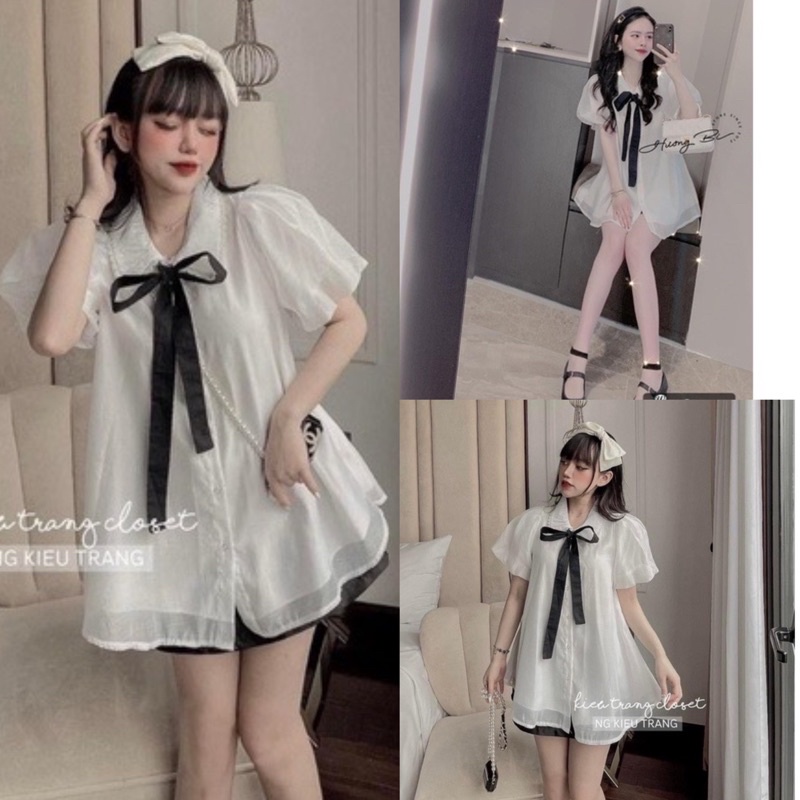 [Mã FAMARAL1 giảm 10K đơn 50K] [Ảnh thật/Video]Áo babydoll Linda cổ nơ chất voan tơ hai lớp mềm đẹp