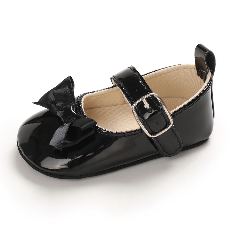 Giày búp bê da PU đính nơ xinh xắn cho bé gái 0-13 tháng tuổi