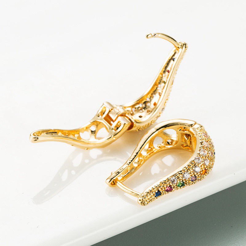 2021 new fashion geometric U-shaped hollow micro-inlaid color zircon earrings women European and American personality trend earrings