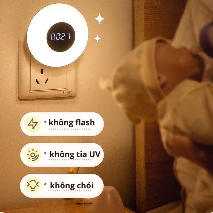 Đèn ngủ thông minh trang trí phòng ngủ có đồng hồ điều khiển từ xa, đèn ngủ treo tường đèn phòng ngủ  3 màu sáng