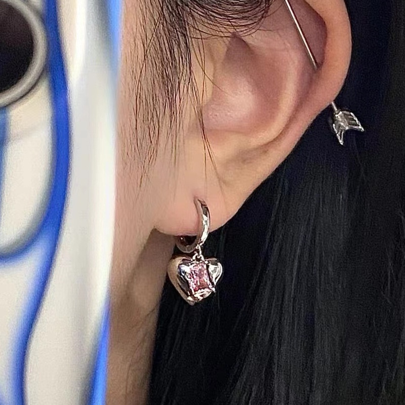 Bông Tai Mạ Bạc Hình Trái Tim Đính Đá Zircon Chất Lượng Cao Phong Cách Hàn Quốc