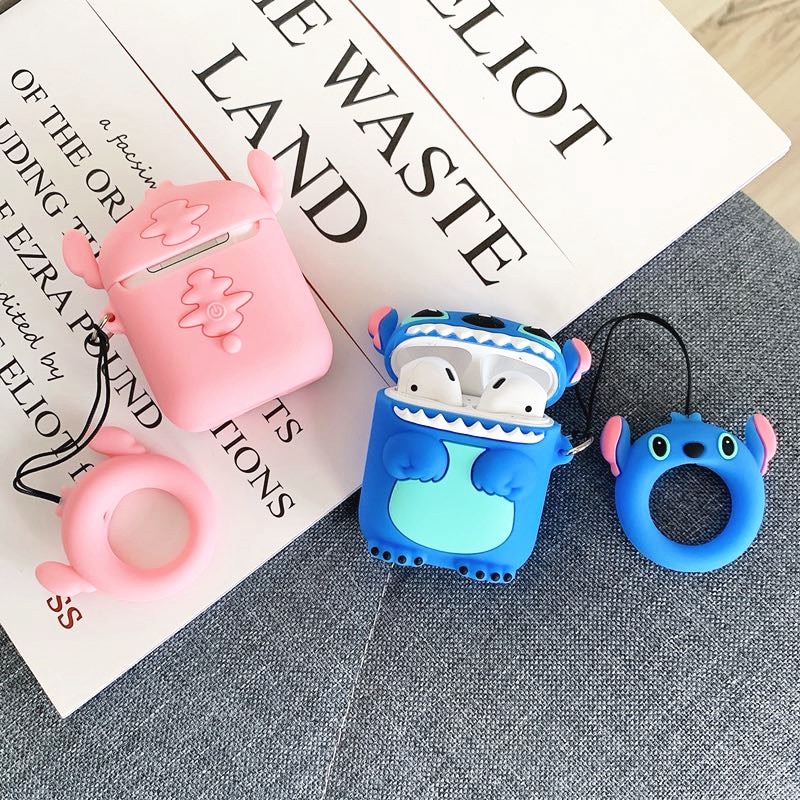 Vỏ silicon bảo vệ hộp sạc tai nghe Airpod kiểu dáng hoạt hình Stitch dễ thương