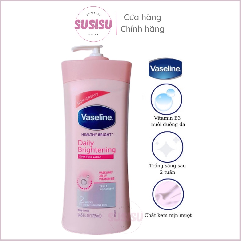 Sữa dưỡng thể VASELINE Healthy Bright Daily Brightening (725ml) chai hồng (mẫu mới)