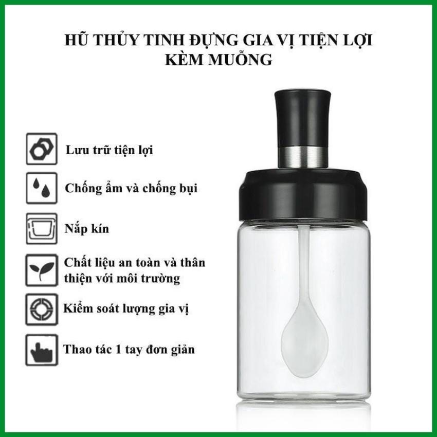 Hũ gia vị có muỗng tiện lợi, lọ đựng gia vị kèm muỗng, lọ đựng gia vị thuỷ tinh
