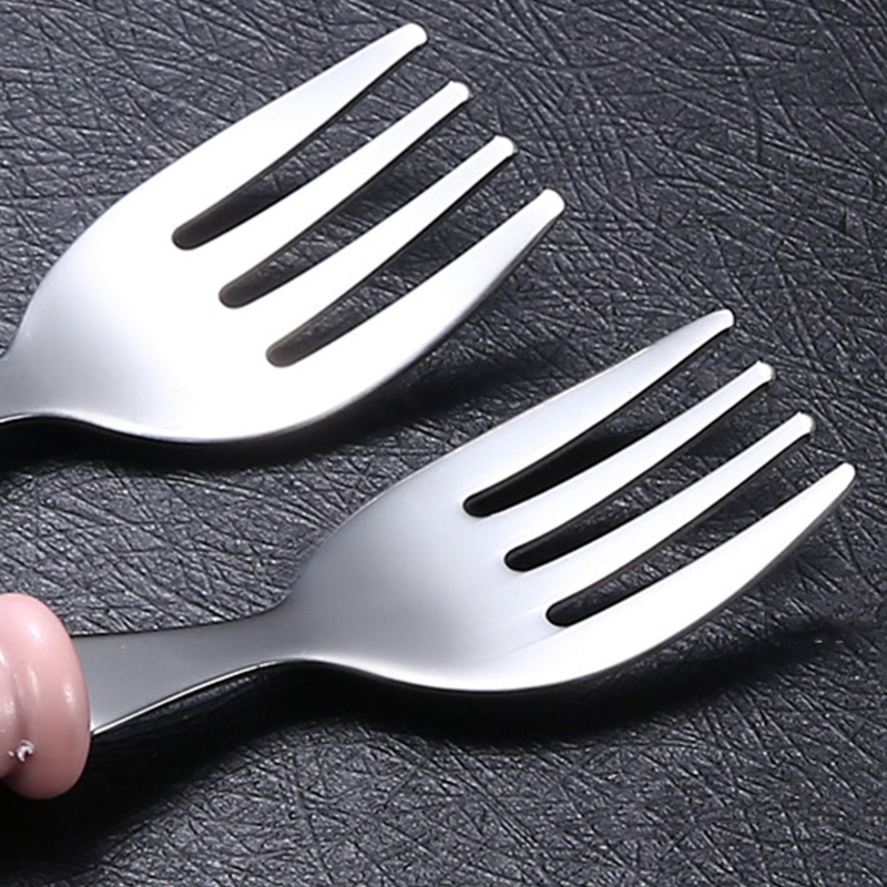 Bộ 2 Muỗng Nĩa Bằng Thép Không Gỉ In Hoạt Hình Dành Cho Trẻ Sơ Sinh