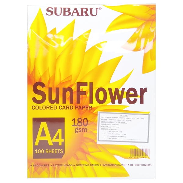 Bìa Giấy Màu Sunflower A4 ĐL180 - Mẫu 4 - Màu Trắng