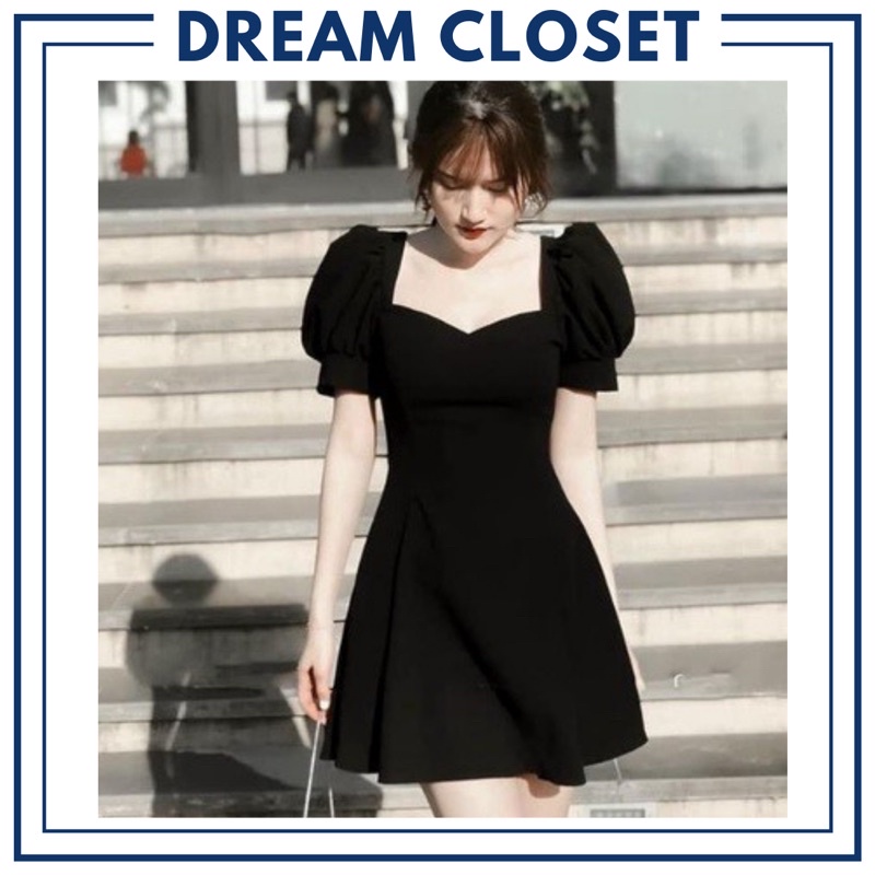 Đầm váy nữ suông đen tay phồng Joky Dress