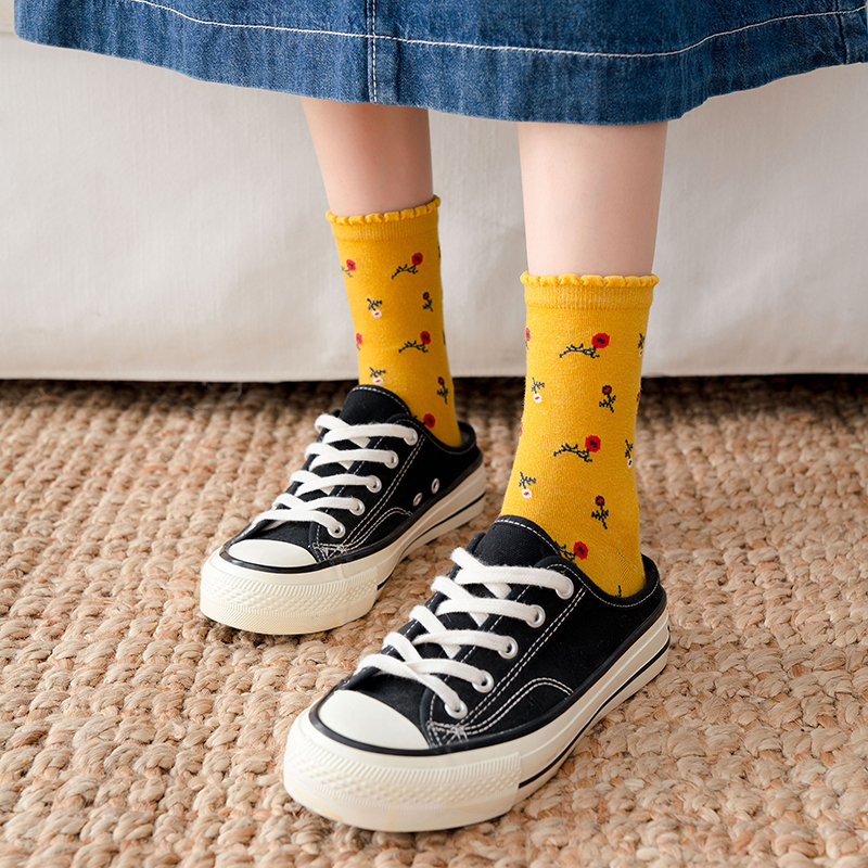 Vớ Cotton In Họa Tiết Hoa Phong Cách Hàn Quốc Thời Trang Cho Nữ
