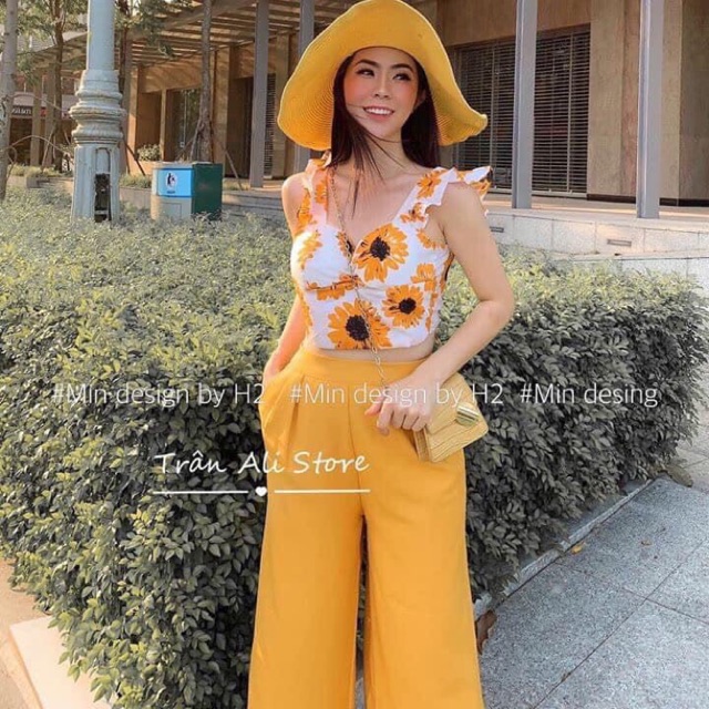 set quần ống rộng, áo cột nơ lưng siêu xịn( có ảnh thật)