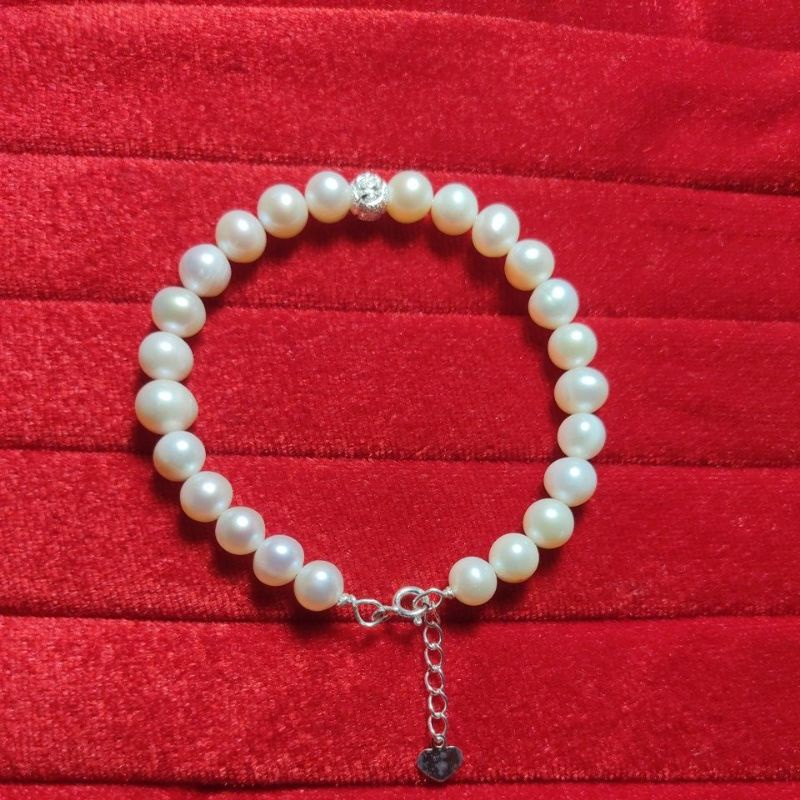 Vòng tay trai nuôi nước ngọt mix bi bạc