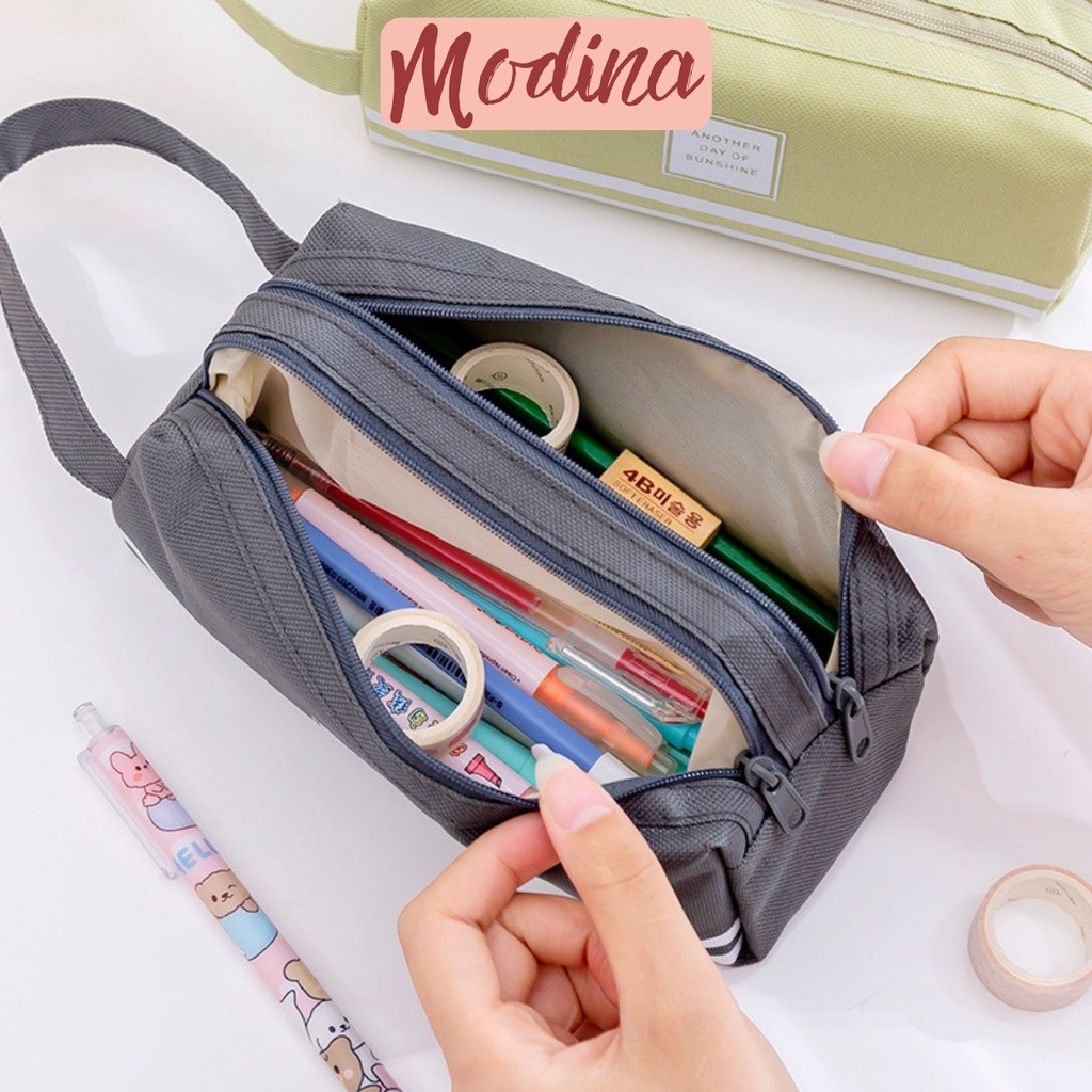 Túi bút vải canvas MODINA, hộp bút vải kẻ sọc nhiều màu phong cách thể thao khỏe khoắn