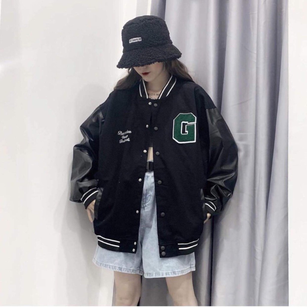 Áo Bomber Chữ G UNISEX Siêu Hot Phối Tay Da | BigBuy360 - bigbuy360.vn