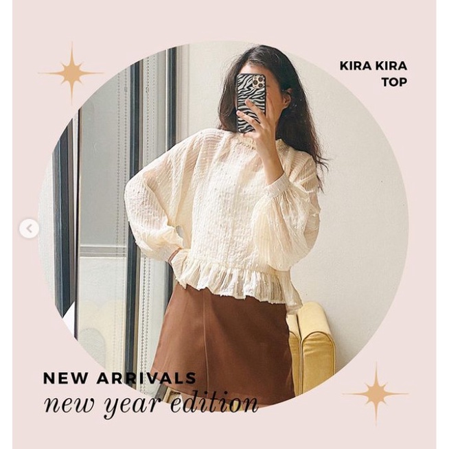 Áo Naked By V Kira Kira Top dài tay chất voan thêu đính kim tuyến màu kem NakedByV