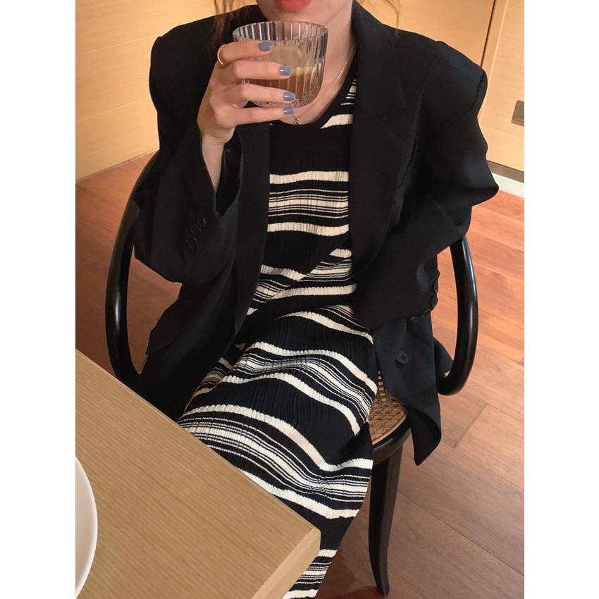 Xiaozhainv Đầm Maxi Dệt Kim Không Tay Dáng Chữ A Màu Sắc Tương Phản Phong Cách Hàn Quốc Dành Cho Nữ