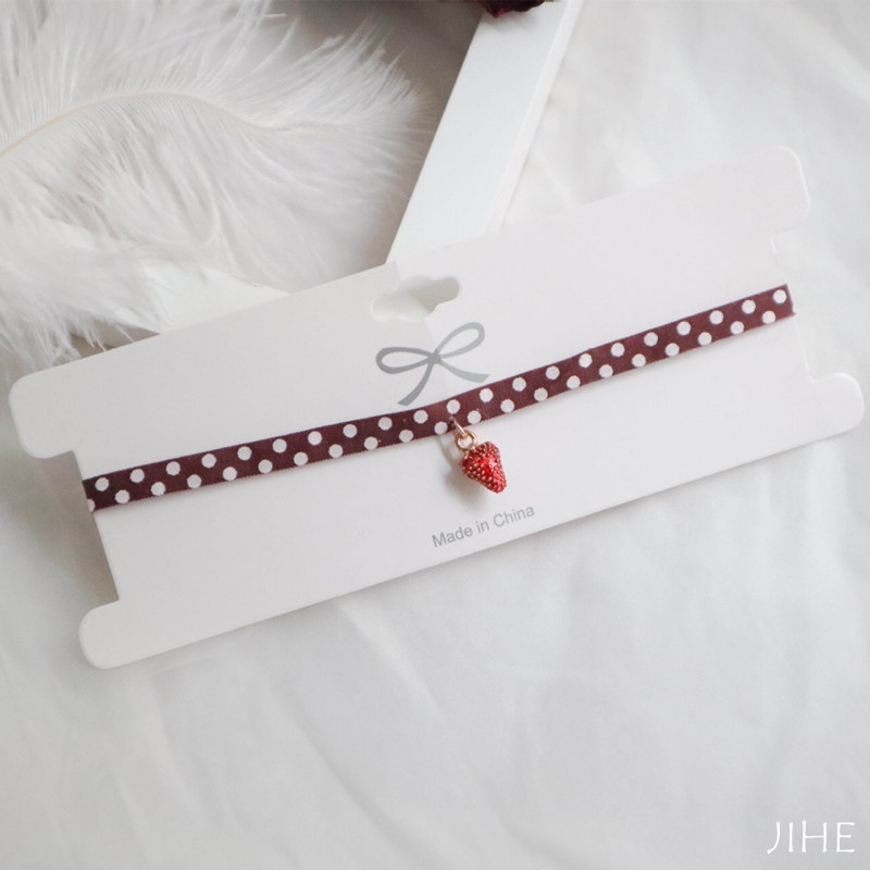 【JIHE】Vòng Cổ choker Mặt Hình Trái Dâu Thắt Nơ Thời Trang Quyến Rũ Cho Nữ