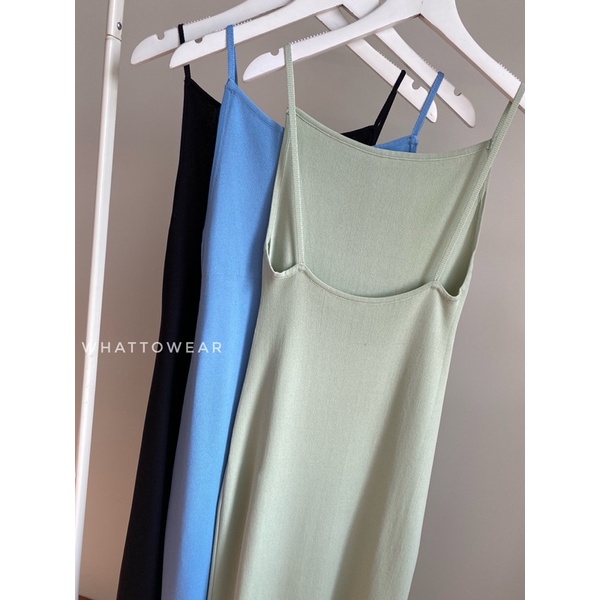 SALE Đầm 2 dây cổ yếm khoét lưng dệt kim màu pastel mùa hè