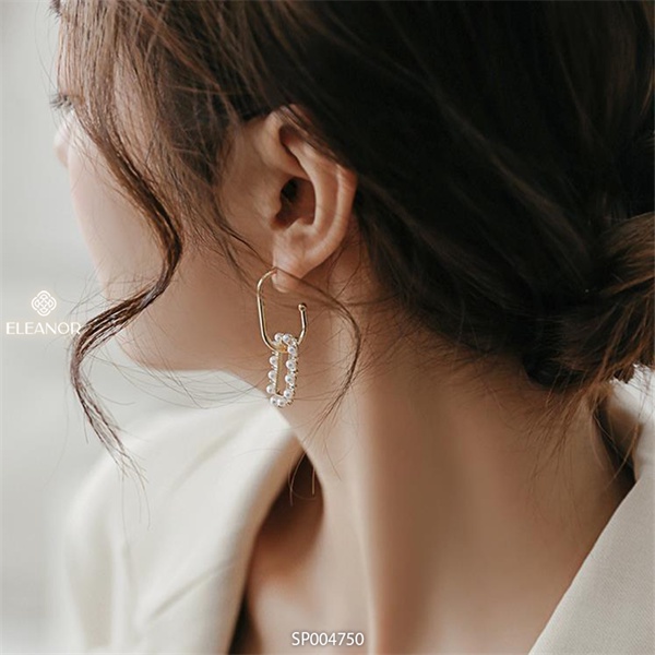 Bông tai nữ chuôi bạc 925 Eleanor Accessories dáng chữ nhật đính ngọc trai nhân tạo phụ kiện trang sức 4750