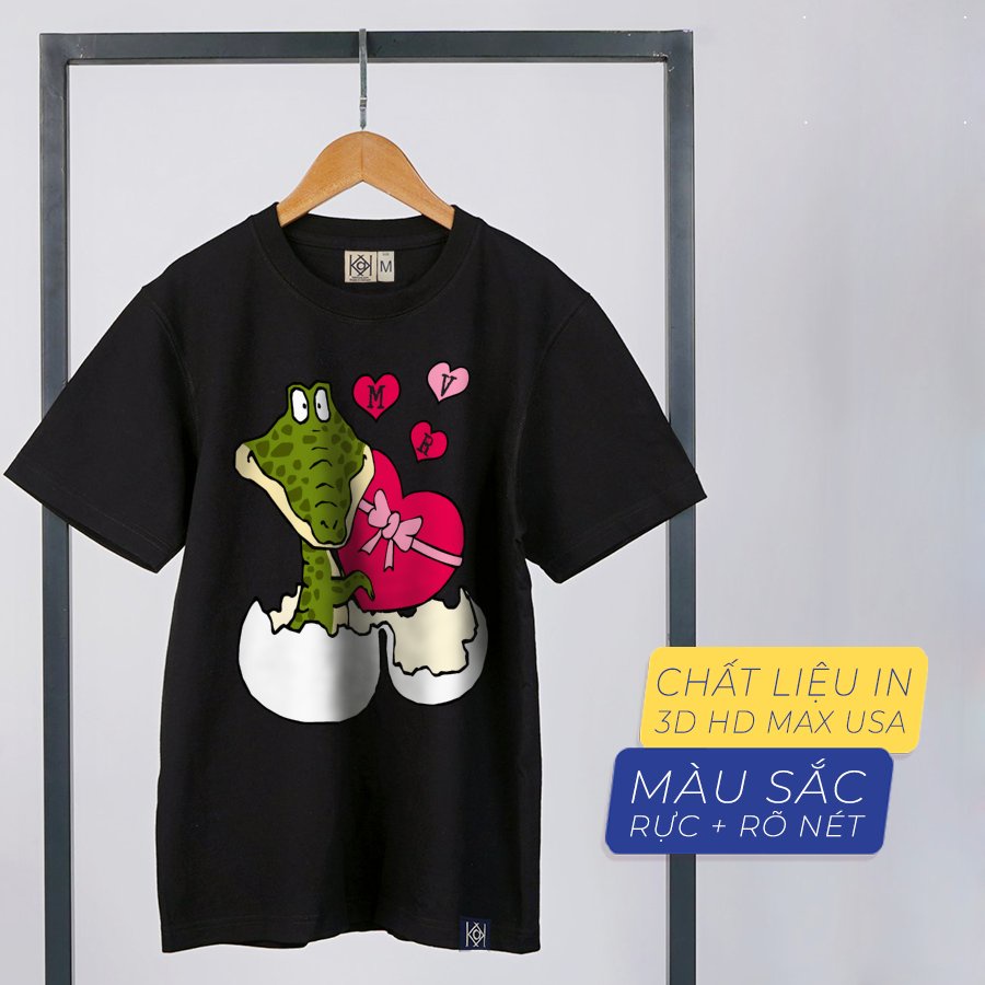 Áo Thun Cặp Hình Cá Sấu Vẽ Theo Phong Cách Khùm Điên Con Xấu Cute Tay Lỡ Phôm Rộng 3734