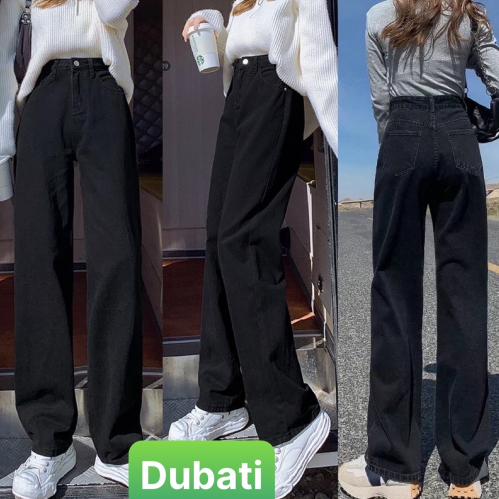 QUẦN BAGGY JEAN NỮ XUÔNG CHẤT BÒ ĐEN XÁM XANH ỐNG SUÔNG RỘNG DÀI LƯNG CAO NÂNG MÔNG HOT MÙA HÈ- DUBAITI FASHION