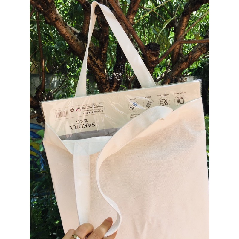 Túi vải bố màu trắng 32*42cm, túi vải cho bé học vẽ sáng tạo