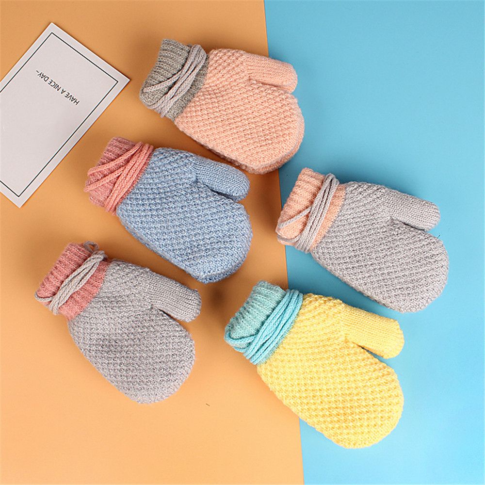 Găng tay giữ ấm mùa đông MIHAN1 dễ thương có dây đeo tay cho bé 2-6 tuổi