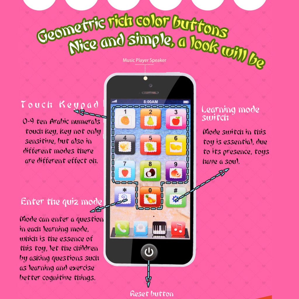 Simulation Phone Study Toy Baby Kids Children Play Music Learning English Educational Cell Phone