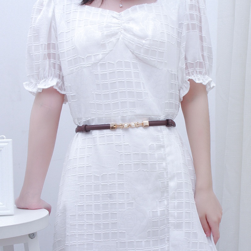 Thắt Lưng Bản Nhỏ Đính Ngọc Trai Phong Cách Hàn Quốc