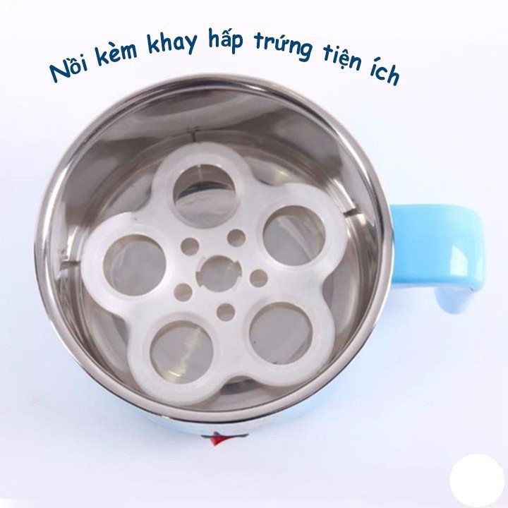 Ca nấu Mì Đa Năng Siêu Tốc, Nồi Lẩu Điện Mini 18cm Kèm Giá Hấp Trứng Thông Minh